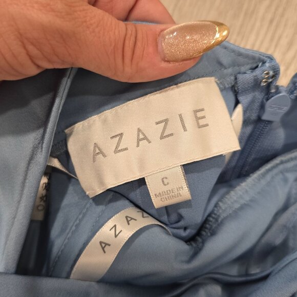 Azazie Leonis Dusty Blue Sheath Strapless Chiffon removeable strap evening gown - Picture 7 of 11